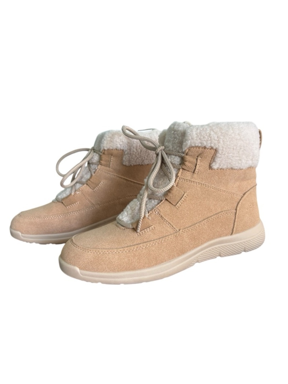 JBU Beige Suede-Look Sherpa Lace-Up Winter Boot - Picture 6 of 10